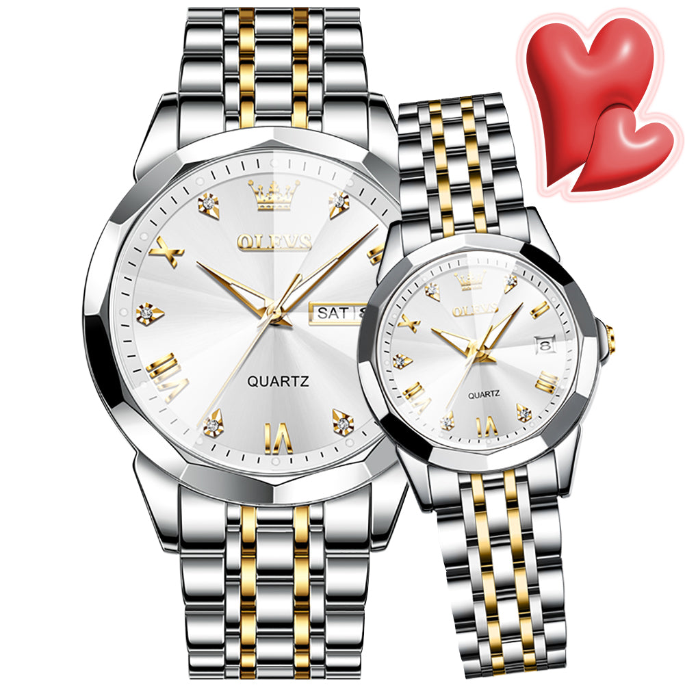 Two Tone Strap-White Dial Silver Trim