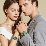 OLEVS 3186+3202 Couple Pair Watches Set Automatic Mechanical Self Winding Dress Matching Watch for His and Hers Valentines Day Gifts