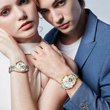 OLEVS 3186+3202 Couple Pair Watches Set Automatic Mechanical Self Winding Dress Matching Watch for His and Hers Valentines Day Gifts