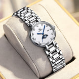Silver Strap-Blue Dial Silver Trim Diamond stone surface