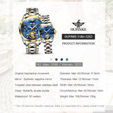 OLEVS 3186+3202 Couple Pair Watches Set Automatic Mechanical Self Winding Dress Matching Watch for His and Hers Valentines Day Gifts