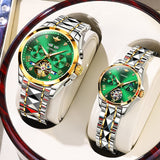 OLEVS 3186+3202 Couple Pair Watches Set Automatic Mechanical Self Winding Dress Matching Watch for His and Hers Valentines Day Gifts