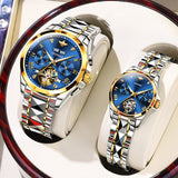 OLEVS 3186+3202 Couple Pair Watches Set Automatic Mechanical Self Winding Dress Matching Watch for His and Hers Valentines Day Gifts