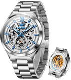 OLEVS 6722 Skeleton Watches for Men Luxury Dress Automatic Self Winding Mechanical Gold Plated Stainless Steel Waterproof Luminous Business Men Wrist Watch Reloj Para Hombre