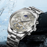 OLEVS 3640 Chronograph Watches for Men Waterproof Business Dress Analog Quartz Luxury Moon Phase Stainless Steel Roman Numeral Luminous Casual Mens Wrist Watches Reloj Para Hombre