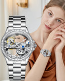 OLEVS 6699 Automatic Watches for Womens Mechanical Diamond Skeleton Self Winding Luxury Dress Waterproof Luminous Ladies Watches Womens Wrist Watches Gift Reloj Para Mujer