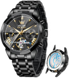 OLEVS 6619 Automatic Watches for Men Luxury Dress Waterproof Self Winding Mechanical Chronograph Diamond Stainless Steel Luminous Date Skeleton Tourbillon Mens Watches Gift Reloj Para Hombre