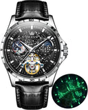 OLEVS 6689 Automatic Watches for Mens Starry Sky Skeleton Tourbillon Self Winding Mechanical Moon Phase Luminous Waterproof Luxury Dress Mens Wrist Watches Gifts Reloj Para Hombre Black/Blue/Green
