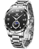 OLEVS 2956 Watches for Men Diamond Business Dress Casual Analog Moon Phase Calendar Quartz Stainless Steel Waterproof Luminous Date Men Wrist Watches Reloj Para Hombre White Dial