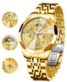 OLEVS 3673 Watches For Men Business Dress Luxury Casual Chronograph Multifunction Analog Quartz Stainless Steel Waterproof Luminous Moon Phase Date Men Wrist Watches Reloj Para Hombre White Dial