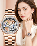 OLEVS 6699 Automatic Watches for Womens Mechanical Diamond Skeleton Self Winding Luxury Dress Waterproof Luminous Ladies Watches Womens Wrist Watches Gift Reloj Para Mujer