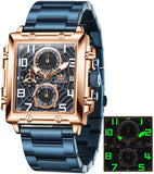 OLEVS 2958 Watches for Men Business Dress Chronograph Analog Quartz Square Dial Stainless Steel Waterproof Luminous Date Fashion Mens Wrist Watches Reloj Para Hombre