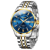 OLEVS 3620 Watches for Men Business Dress Analog Quartz Date Stainless Steel Easy Read Waterproof Luminous Luxury Casual Mens Wrist Watches Reloj Para Hombre Gold/Silver/Blue