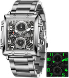 OLEVS 2958 Watches for Men Business Dress Chronograph Analog Quartz Square Dial Stainless Steel Waterproof Luminous Date Fashion Mens Wrist Watches Reloj Para Hombre