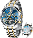 OLEVS 6619 Automatic Watches for Men Luxury Dress Waterproof Self Winding Mechanical Chronograph Diamond Stainless Steel Luminous Date Skeleton Tourbillon Mens Watches Gift Reloj Para Hombre