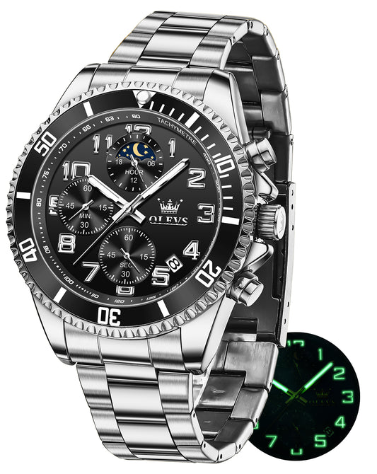 OLEVS 2926Watches for Men Chronograph Business Dress Quartz Stainless Steel Waterproof Moon Phase Male Watch Wrist Watches Reloj Para Hormber