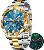 OLEVS 3678 Watches for Men Luxury Dress Chronograph Analog Quartz Gold Plated Stainless Steel Moon Phase Waterproof Luminous Date Fashion Mens Wrist Watches Reloj Para Hombre