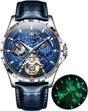 OLEVS 6689 Automatic Watches for Mens Starry Sky Skeleton Tourbillon Self Winding Mechanical Moon Phase Luminous Waterproof Luxury Dress Mens Wrist Watches Gifts Reloj Para Hombre Black/Blue/Green