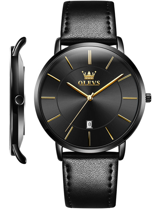 OLEVS  5869 Watches for Men Minimalist Ultra Thin Fashion Casual Analog Quartz Date Watch Waterproof Slim Simple Big Face Dress Mens Wrist Watches with Retro Leather Band for Men Reloj para Hombre
