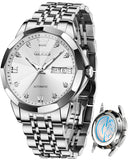 OLEVS 9982 Automatic Watches for Men Self Winding Mechanical Luxury Dress Stainless Steel Two Tone Strap Diamond Waterproof Luminous Date Mens Wrist Watches Reloj Para Hombre Black/Blue/Gold/White