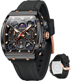 OLEVS 2942 Watches for Men Chronograph Waterproof Luxury Dress Quartz Silicon Strap Multifunction Moon Phase Calendar Luminous Men Wrist Watches Reloj Para Hombre Black/Red