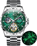 OLEVS 6689 Automatic Watches for Mens Starry Sky Skeleton Tourbillon Self Winding Mechanical Moon Phase Luminous Waterproof Luxury Dress Mens Wrist Watches Gifts Reloj Para Hombre Black/Blue/Green