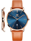 OLEVS 5869 Watches for Men Minimalist Ultra Thin Fashion Casual Analog Quartz Date Watch Waterproof Slim Simple Big Face Dress Mens Wrist Watches with Retro Leather Band for Men Reloj para Hombre