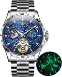 OLEVS 6689 Automatic Watches for Mens Starry Sky Skeleton Tourbillon Self Winding Mechanical Moon Phase Luminous Waterproof Luxury Dress Mens Wrist Watches Gifts Reloj Para Hombre Black/Blue/Green