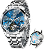 OLEVS 6619 Automatic Watches for Men Luxury Dress Waterproof Self Winding Mechanical Chronograph Diamond Stainless Steel Luminous Date Skeleton Tourbillon Mens Watches Gift Reloj Para Hombre