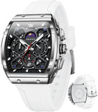 OLEVS 2942 Watches for Men Chronograph Waterproof Luxury Dress Quartz Silicon Strap Multifunction Moon Phase Calendar Luminous Men Wrist Watches Reloj Para Hombre Black/Red