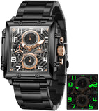 OLEVS 2958 Watches for Men Business Dress Chronograph Analog Quartz Square Dial Stainless Steel Waterproof Luminous Date Fashion Mens Wrist Watches Reloj Para Hombre