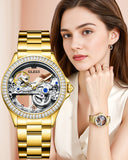 OLEVS 6699 Automatic Watches for Womens Mechanical Diamond Skeleton Self Winding Luxury Dress Waterproof Luminous Ladies Watches Womens Wrist Watches Gift Reloj Para Mujer