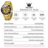 OLEVS 6722 Skeleton Watches for Men Luxury Dress Automatic Self Winding Mechanical Gold Plated Stainless Steel Waterproof Luminous Business Men Wrist Watch Reloj Para Hombre