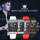 OLEVS 2942 Watches for Men Chronograph Waterproof Luxury Dress Quartz Silicon Strap Multifunction Moon Phase Calendar Luminous Men Wrist Watches Reloj Para Hombre Black/Red