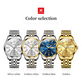 OLEVS 3620 Watches for Men Business Dress Analog Quartz Date Stainless Steel Easy Read Waterproof Luminous Luxury Casual Mens Wrist Watches Reloj Para Hombre Gold/Silver/Blue