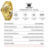 OLEVS 6722 Skeleton Watches for Men Luxury Dress Automatic Self Winding Mechanical Gold Plated Stainless Steel Waterproof Luminous Business Men Wrist Watch Reloj Para Hombre
