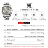 OLEVS 6633 Mens Watches Automatic Luxury Big Face Multi Calendar Stainless Steel Waterproof Luminous Wrist Watch for Men