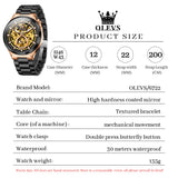 OLEVS 6722 Skeleton Watches for Men Luxury Dress Automatic Self Winding Mechanical Gold Plated Stainless Steel Waterproof Luminous Business Men Wrist Watch Reloj Para Hombre