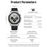 OLEVS 9911 Watches for Men Chronograph Waterproof Luxury Dress Quartz Silicon Strap Multifunction Moon Phase Business Calendar Luminous Men Wrist Watches Reloj Para Hombre Gray/Black/White
