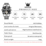 OLEVS 6620 Automatic Watches for Men Self Winding Mechanical Skeleton Luxury Dress Chronograph Gold Plated Stainless Steel Calendar Moon Phase Waterproof Luminous Mens Wrist Watches Reloj Para Hombre