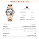 OLEVS 6699 Automatic Watches for Womens Mechanical Diamond Skeleton Self Winding Luxury Dress Waterproof Luminous Ladies Watches Womens Wrist Watches Gift Reloj Para Mujer