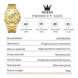 OLEVS 3626 Watches for Men Business Dress Analog Quartz Chronograph Gold Plated Stainless Steel Waterproof Luminous Date Classic Mens Wrist Watches Reloj Para Hombre