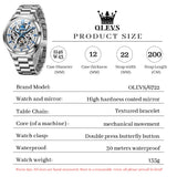 OLEVS 6722 Skeleton Watches for Men Luxury Dress Automatic Self Winding Mechanical Gold Plated Stainless Steel Waterproof Luminous Business Men Wrist Watch Reloj Para Hombre