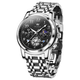OLEVS 2900 Men's Quartz Watch with Numerals, 24-Hour and Moon Phase Sub-Dials, Chronograph, Perfect Gift