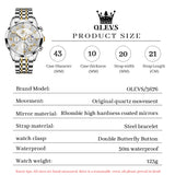 OLEVS 3676 Chronograph Watches for Men Business Dress Analog Quartz Gold Plated Stainless Steel Moon Phase Waterproof Luminous Date Luxury Mens Wrist Watches Reloj Para Hombre