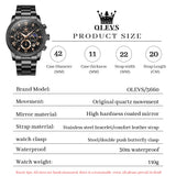 OLEVS 3660 Chronograph Watches for Men Fashion Dress Analog Quartz Moon Phase Stainless Steel Waterproof Luminous Date Luxury Mens Wrist Watches Reloj Para Hombre Rose/Black