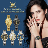 OLEVS 2897 Watches for Womens Business Luxury Casual Analog Quartz Diamond Stainless Steel Chronograph Waterproof Luminous ladies Watches Reloj Para Mujer Gold/White/Black/Blue