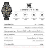 OLEVS 3676 Chronograph Watches for Men Business Dress Analog Quartz Gold Plated Stainless Steel Moon Phase Waterproof Luminous Date Luxury Mens Wrist Watches Reloj Para Hombre