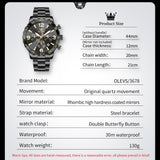 OLEVS 3678 Watches for Men Luxury Dress Chronograph Analog Quartz Gold Plated Stainless Steel Moon Phase Waterproof Luminous Date Fashion Mens Wrist Watches Reloj Para Hombre