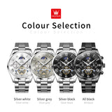 OLEVS 3640 Chronograph Watches for Men Waterproof Business Dress Analog Quartz Luxury Moon Phase Stainless Steel Roman Numeral Luminous Casual Mens Wrist Watches Reloj Para Hombre